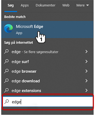 Illustration af punkt 1 der viser, hvordan man åbner Microsoft Edge browseren