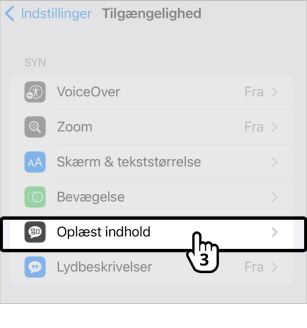 Illustration af punkt 3 der viser, hvordan man vælger oplæst indhold