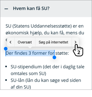 Illustration af punkt 2 der viser, hvordan man finder knappen Læs op ved at trykke på pilen
