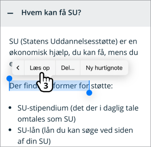 Illustration af punkt 3 der viser, hvordan man vælger Læs op