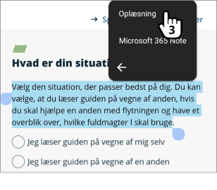 Illustration af punkt 3 der viser, hvordan man vælger Oplæsning
